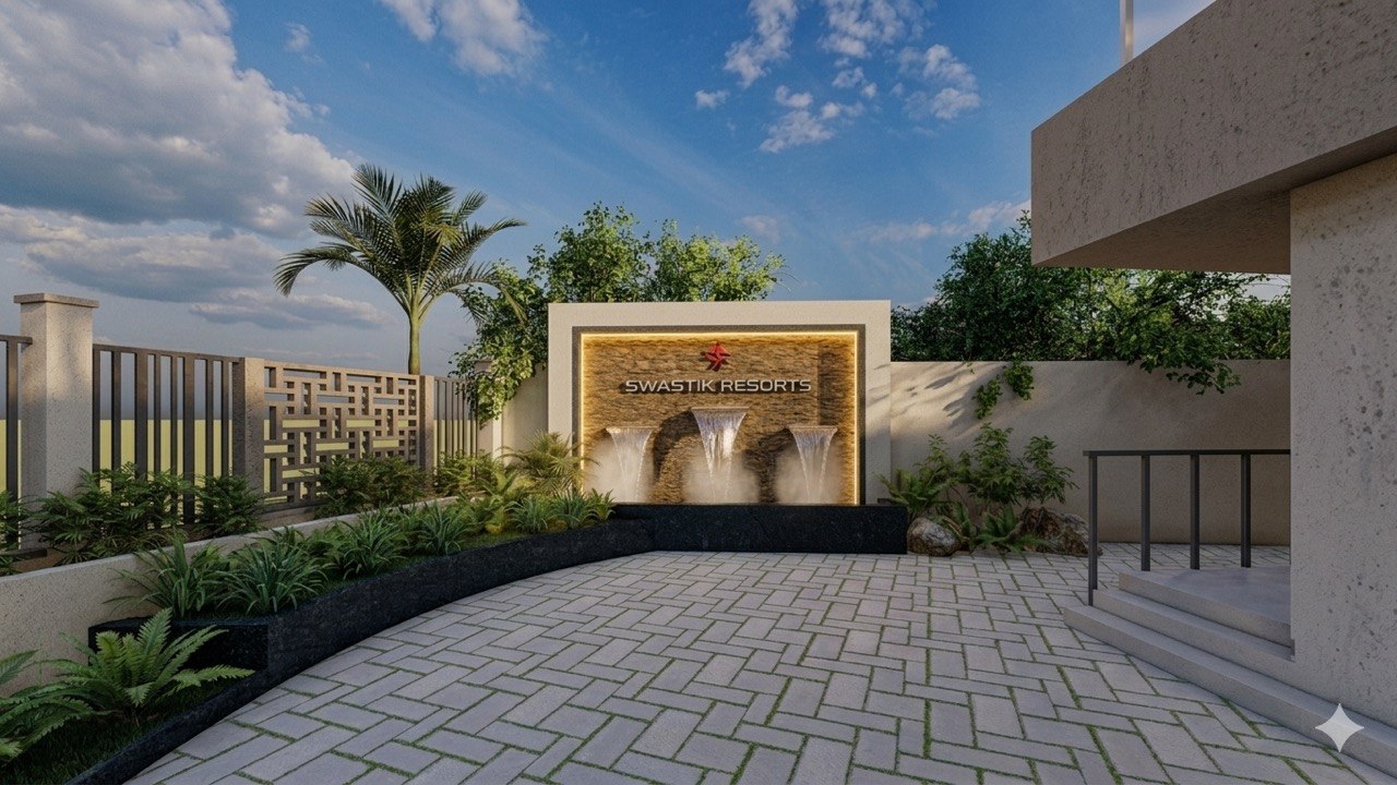 Swastik Resort Waterfall Entrance Yard